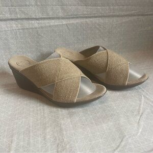 Charleston Shoe Co. Lower Bay Cross Strap Wedge Mules 7